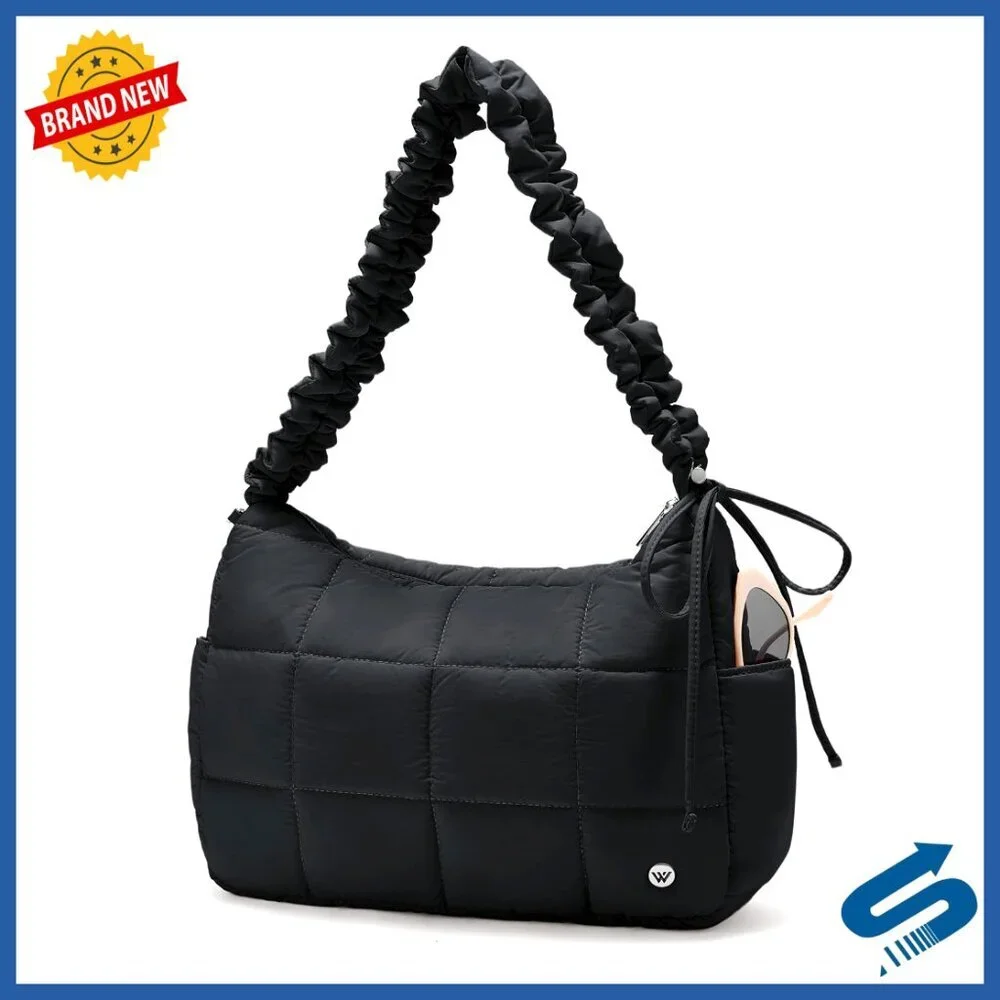 Medium Puffer Crossbody Bag Nylon Adjustable Strap Shoulder Hobo